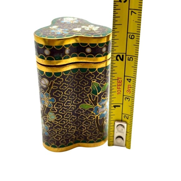 VTG Asian Cloisonné Enamel Trefoil Shape Curiosity Piece with Lid Floral Design - Picture 9 of 10